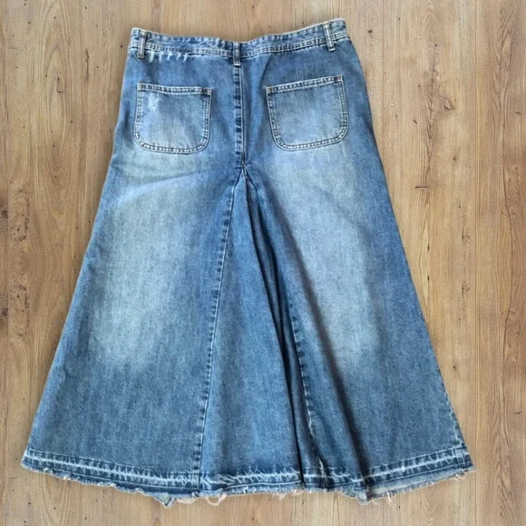 Revolt 15 Long Maxi Blue Jean Skirt Distressed Reconstructed Rave Punk Rock - Picture 2 of 13